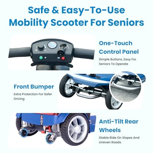Cyseekin Mobility Scooters for Seniors & Adults – 20AH Long-Range Battery, Anti-Tip Wheels, 4-Wheel Electric Mobility Aid, 3-Step Quick Fold, 300 lbs Capacity, Front Bumper, Flip-up Armrest, USB Port - Thumbnail 5