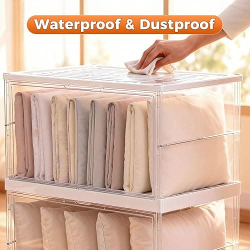 XOS 198QT Ultra Large Storage Bins Closet Organizer and Storage Foldable & Collapsible Containers Drawers Organizer Bookshelf Bookcase Cabinet Display Case 4-Tier Plastic with Lids for Bedroom - Thumbnail 5