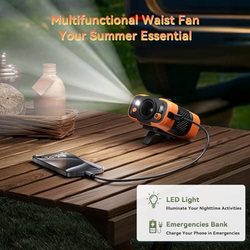 Portable Waist Fan Clip on with Light, 12M/S Quiet & Powerful Silencer Motor, 100 Speeds Wearable Belt Personal Shirt Fan, Digital Display, Upto 24H Cooling Time, Ideal Gift for Outdoor Workers - Thumbnail 6