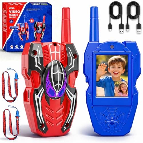 Video Walkie Talkies for Kids 2 Pack Rechargeable with Screen HD Camera &Voice Changer, 1000FT Long Range 2 Way Radio Toys Indoor Outdoor Camping Hiking Toys Birthday Gifts, Spider for Boys Girls 3-12 - Image 1