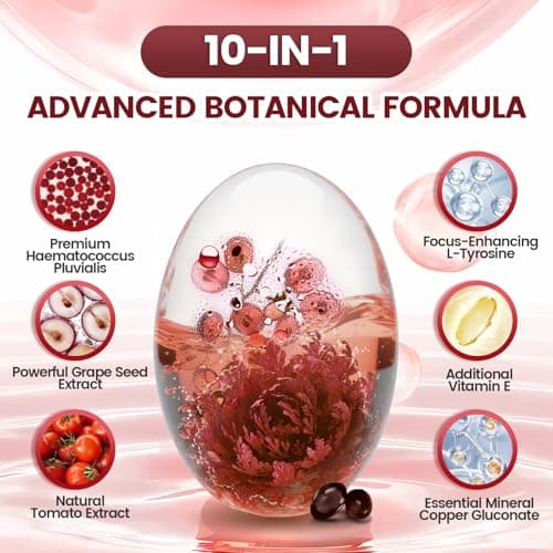10 in 1 Astaxanthin Supplements 24mg, 4 Month Supply, Astaxantina Antioxidant from Fresh Haematococcus Pluvialis, Contains Lycopene, Grape Seed, Vitamin E, & More Supports Eye, Joints, Skin Health - Thumbnail 4