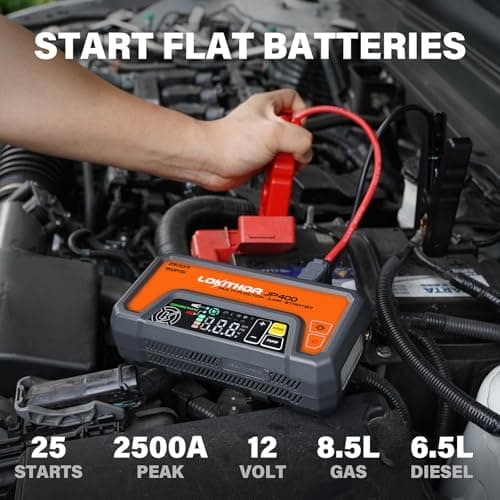 LOKITHOR JP400 Jump Starter with Air Compressor, 2500A 12V Portable Car Battery Booster Pack (8.5L Gas/6.5L Diesel) with ConnectMax Tech, 150PSI Tire Inflator, Auto-Shutoff & Dynamic Dwell (Orange) - Thumbnail 2