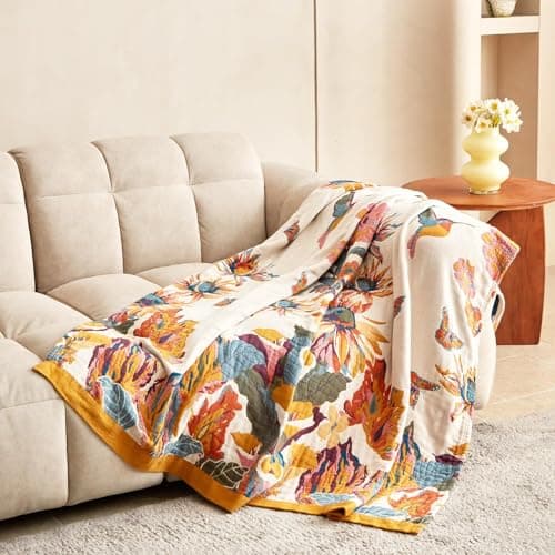 MSGKV Boho Throw Blanket for Couch and Sofa 50"x60" Cotton Throw Cover for Living Room with Floral and Butterfly, Spring Breathable&Lightweight Blanket - Thumbnail 3