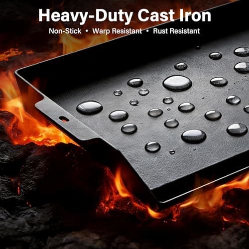 BLUES GRILL PARTS 23" x 16" Enameled Cast Iron Universal Griddle - Pre-Seasoned Nonstick Surface, Reinforced Ridges & Extra High Sidewalls, Flat Top Plate for Gas/Charcoal Grills - Thumbnail 3