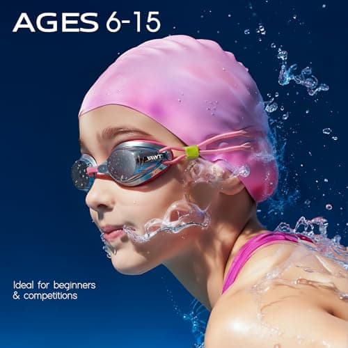 WATER TIME Kids Racing Swim Goggles, Anti-Fog UV Mirrored Lenses, Adjustable Dual Strap & 3 Nose Bridges, Watertight Seals for Youth Training Competition Ages 6-15 - Thumbnail 5