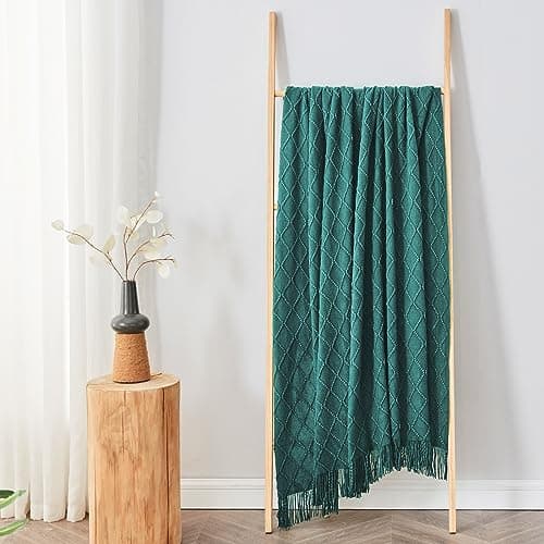 inhand Knitted Throw Blankets for Couch and Bed, Soft Cozy Knit Blanket with Tassel, Blue Lightweight Decorative Blankets and Throws, Farmhouse Warm Woven Blanket for Men and Women, 50"x60" - Thumbnail 5