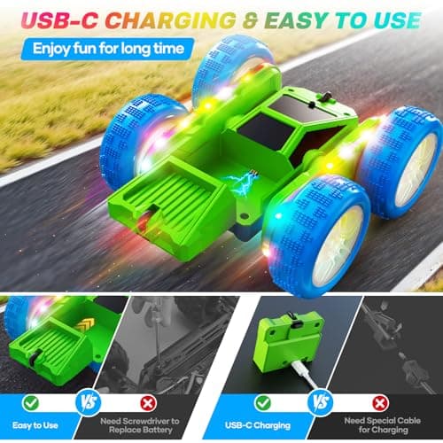 Remote Control Car, 360° Flips Rotating RC Stunt Car with USB-C Charge Modular Battery, 4WD RC Cars with LED Lights Strips, All Terrain RC Truck Toys for Kids 3+ Year Old Boys Christmas Birthday Gift - Thumbnail 3