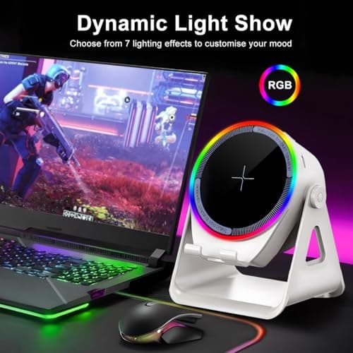 Wireless Induction Audio Bluetooth Speaker, 4 in 1 Phone Speaker Amplifier Phone Stand with RGB Light and Adjustable Holder for Tablet iPhone Android, Uqique Birthday Gift for Men Women Teens - Thumbnail 4