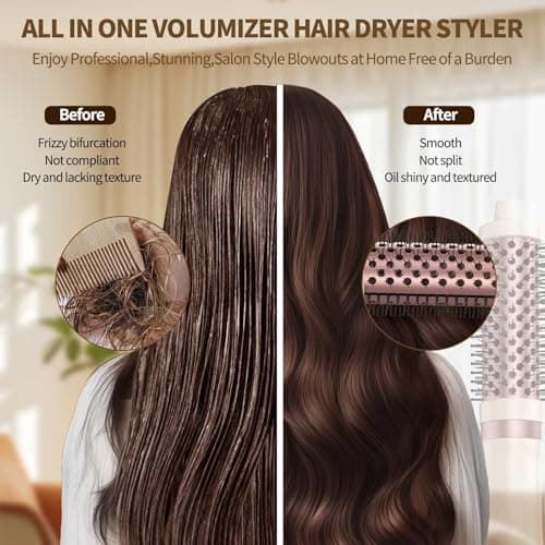 3 in 1 Blow Dryer Brush Thermal Curling Iron Wand Brush 1.5’, Wet Brush Speed Dry 110000RPM Hot Air Hair Dryer Volume, Beachy Waver Blowout Curling Brush Hair Styler Anti-Frizz Straight,Curl - Thumbnail 6