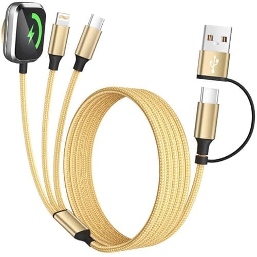 Firsting USB A/C 3 in 2 Multi Charging Cable, Multiple Charger Cord for iWatch Charger/iPhone Chargers/iPad, Multi Charger Cable Compatible with iWatch&iPhone 17-12 5FT