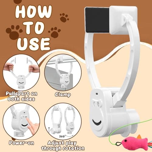 Automatic Cat Toy for Indoor Cats, Interactive Door Hanging Cat Toy with Smart Touch Restart, USB Rechargeable Cat Teaser with Elastic Rope, Adjustable Height Cat Toy for Kittens & Adult Cats (White) - Thumbnail 4