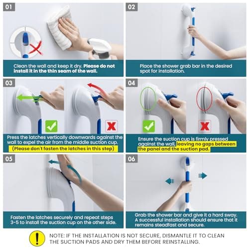 TAILI Shower Grab Bar Suction Grab Bars for Bathtubs and Showers, Heavy Duty Bath Handle Removable Bath Handrails for Seniors and Elderly, Bathroom Safety Grip No Drilling Waterproof,Blue - Thumbnail 4