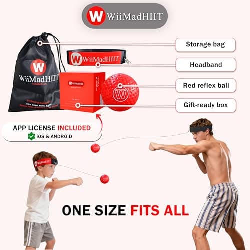 WiiMad Boxing Reflex Ball with App Punch Counter, Reaction Ball for Hand Eye Coordination Training, Boxing Equipment with Headband, Punching Game for Kids, Teens & Adults, Fitness Gift - Thumbnail 4