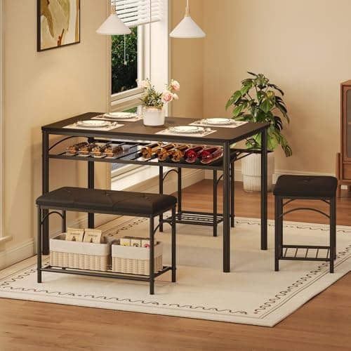 Garvee Dining Table Set for 4, Kitchen Table with Upholstered Bench and 2 Stools, 4 Pieces Kitchen Table Set with Storage Rack & Metal Frame for Small Space, Kitchen Table and Chairs Set for Apartment - Image 1
