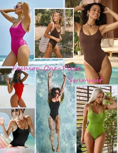 ZAFUL One Piece Swimsuit for Women Ribbed Scoop Neck Swimsuits 1 Piece Padded High Cut Lace Up Back Swimwear Black S - Thumbnail 5