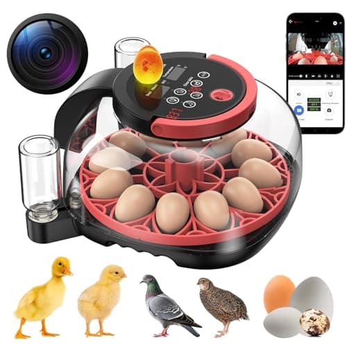 Full Automatic Egg Incubator WiFi with Camera, Automatic Egg Turner, Humidity and Temperature Control, APP Notification, Egg Candler, Smart Incubators for Hatching 12 Eggs, Chicken, Pigeon and Quail
