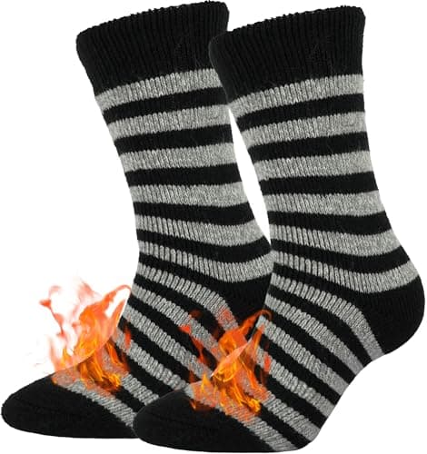 BomKinta Thermal Socks Men - Winter Warm Socks for Cold Weather Crew Socks - Cozy Soft Thick Christmas Boot Socks Striped Black Size 7-11 - Image 1