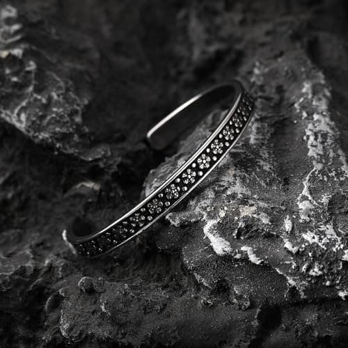 YWMAN Vintage Floral Cuff Bracelet, Flowers Engraved Bangle for Women, Stainless Steel - Thumbnail 3