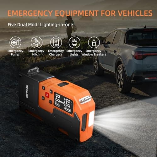 Jump Starter with Air Compressor 4000A Portable Battery Pack 10000mAh Power Bank Emergency SOS LED Light 22-Cylinder 150PSI Cordless AutoShutoff Tire Inflator Window Breaker - Thumbnail 3
