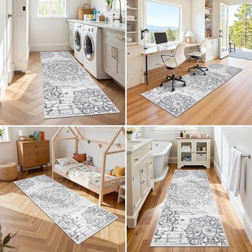 HEBE Hallway Runner Rug 2'x6' Washable Vintage Kitchen Rugs Non Slip Laundry Rug Runner Distressed Boho Floor Carpet Runners for Hallways Entryway Laundry Room Kitchen Bathroom - Thumbnail 5
