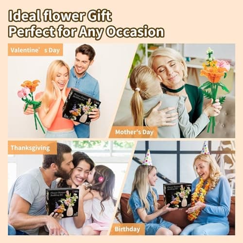 Huanger 15PCS Flower Bouquet Building Set, 523PCS Floral Blocks Toy for Kids - Thumbnail 5