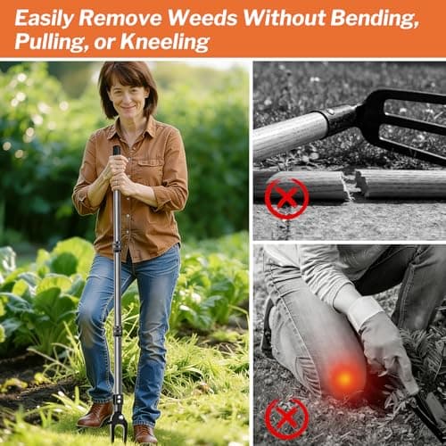 GOXAWEE Metal Stand Up Weed Puller Tool - 45" Garden Weeding Tool with Steel Long Handle & 4-Claw Steel Head - Effortlessly Remove Weeds Without Bending/Kneeling - All Steel Construction - Thumbnail 6