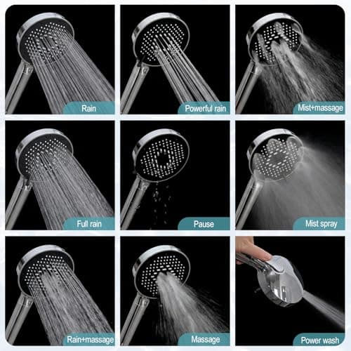 12 Inch Wide Rain Shower Head with Filtered Handheld Combo, High Pressure Rainfall Shower Head, 9 Spray Modes Handheld with 9-Inch Extension Arm, Comes with Filter Removes Chlorine (Chrome) - Thumbnail 5