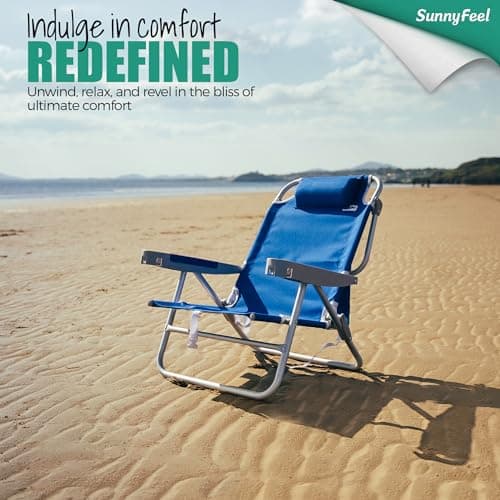 SUNNYFEEL Extra Wide Low Beach Chair 2 Pack 5 Position Lay, XL Oversized Portable Folding Camping Chairs with Cup Holder for Outdoor/Sand, Foldable Backpack Beach Chair for Adults Heavy Duty 500 LBS - Thumbnail 4