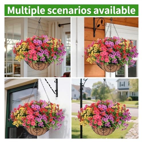 LetuoClips Artificial Hanging Flower for Outdoors, Fake Hanging Basket for Outside,1 Hanging Basket with 13 Pcs Faux Silk Flowers for Porch, Balcony and Patio Decor(Mixed) - Thumbnail 6