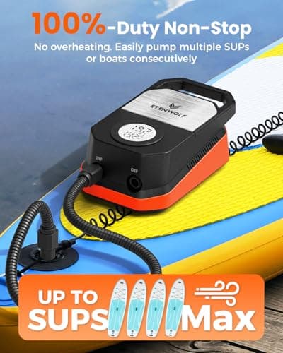 ETENWOLF S4 Paddle Board Pump, 20 PSI High Pressure 12V DC Sup Air Pump with Auto-Off & Deflation, 4X Faster Portable Electric Pump for Stand Up Paddle Boards, Kayaks, Air Mattress, Tent, Inflatables - Thumbnail 6