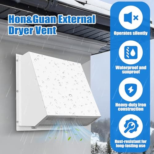 10 Inch Hood Wall Vent Exhaust Vent Dryer Vent Cover Outside Galvanized Steel for Kitchen Range Hood HVAC Dryer Duct,White - Thumbnail 6