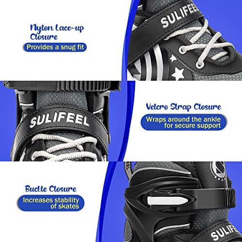 SULIFEEL Rainbow Unicorn 4 Size Adjustable Light up Roller Skates for Girls Boys for Kids (E Black, Medium - Big Kid) - Thumbnail 3