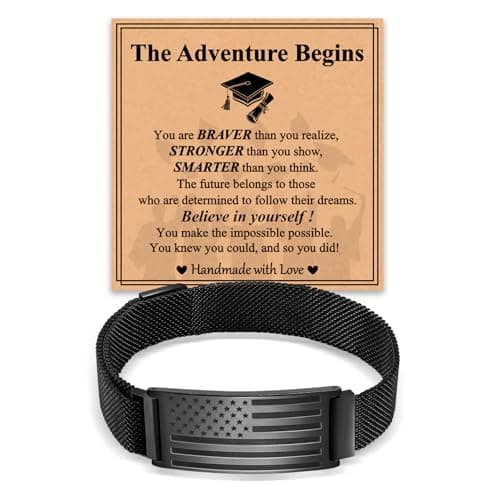 Miss Chipmunk American Flag Bracelet for Men Dad Son Brother Boyfriend Husband,Stainless Steel Bracelets Birthday Christmas Jewelry Gifts for Men Him Dad(Graduation) - Image 1