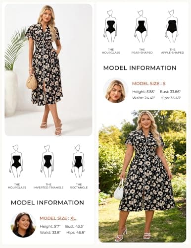 GRACE KARIN Womens Summer Maxi Floral Dress Casual 2026 Long Zipper Dresses Boho Flowy Beach Vacation Sundress with Pockets Black Floral M - Thumbnail 4