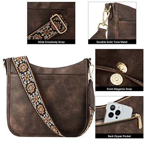 BOSTANTEN Crossbody Bags for Women Trendy Vegan Leather Hobo Purses Shoulder Handbags With Wide Shoulder Strap Coffee - Thumbnail 5