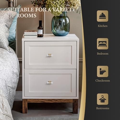 Haliwu 10 Pack White Marble Grain Cabinet Knobs, 2 Tone T-bar Gold Kitchen Handles, Solid Square Dresser and Drawer Pulls - Thumbnail 2