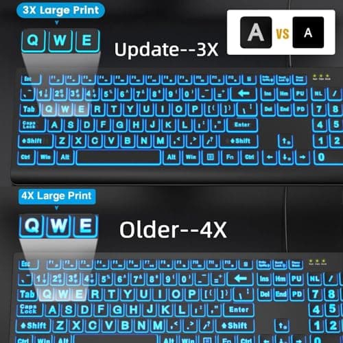 SABLUTE K11PRO Large Print Backlit Keyboard, 3X Larger Font Wired USB Lighted Computer Keyboard with 7-Color LED Illuminated Keys, Desktop Workstation Keyboard Compatible for PC Laptop Windows - Thumbnail 3
