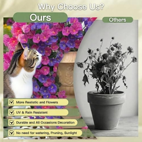 Artificial Flowers for Outdoors Fake Fuchsia Purple Morning Glory Hanging Flower Decoration, 2Pcs Realistic Faux Plants Petunias Long Trailing Vines,Spring Decor for Porch Patio Balcony Planter Yard - Thumbnail 4