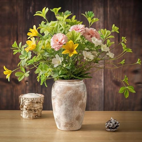 Rustic Ceramic Vase, 8.2 Inch Terracotta Rustic Vase, Farmhouse Decorative Vase Boho Decor, Christmas Decorative Vintage Flower Vase Home Decor, Living Room, Entryway, Holiday Wedding New Year Gifts - Thumbnail 5