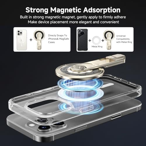 360° rotating magnetic phone holder, made of aluminum alloy, lightweight and portabl, with a press-type buckle design for an ultra-thin stand, suitable for all smartphones including iPhone and Samsung - Thumbnail 3