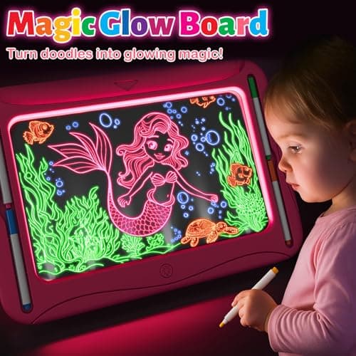 Ultimate LED Drawing Board for Kids Ages 5-7, Girls Toys Age 6-8, Christmas Birthday Gifts, Light Up Tracing Pad, 9 Double-Sided Cards, 6 Markers, Arts Crafts Learning Toy, Magic Doodle Writing Tablet - Thumbnail 2