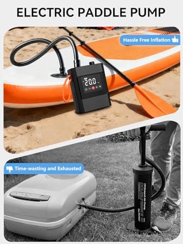 AIRSURE 20PSI High Pressure Electric Paddle Board Pump, Rechargeable Battery-Powered, Electric SUP Air Pump with 12V DC Car Connector, Intelligent Dual Stage for Inflatable Paddle Board, Kayak, Boats - Thumbnail 6