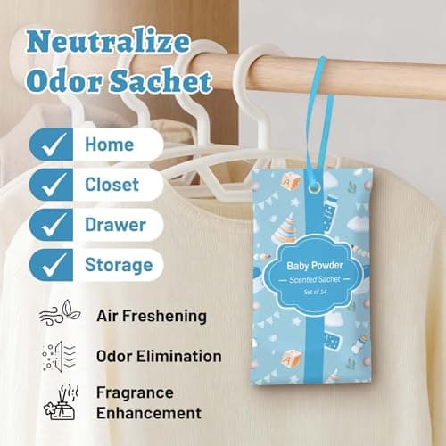 STRN Scented Sachets for Drawer and Closet, Baby Powder Scent Long-Lasting Sachets, 14 Packs for Home Fragrance, Small Space Air Freshener for Wardrobes - Thumbnail 3