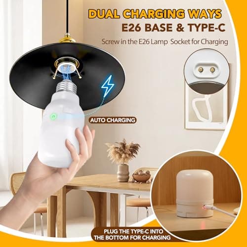 Rechargeable Light Bulb 2-Pack, Battery Operated E26 LED Bulb with Magnetic Base, RGB Color Changing + 3 Color Temps, Remote Control & Timer, Emergency & Portable Light for Power Outage Camping - Thumbnail 2