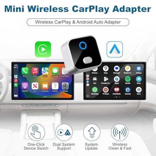 Yunvolx Wireless CarPlay & Android Auto Adapter, One-Click Switch Mini Size WiFi 6 & Bluetooth 5.4 Adapter, Fast Auto-Reconnect, Compatible with iOS 10+/Android 11+, for Factory Wired CarPlay Cars - Thumbnail 2