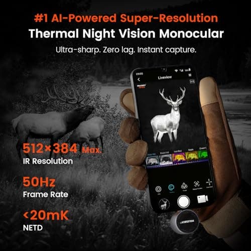 TNV30i Thermal Monocular for USB-C iPhone, iPad & Android, Night Vision Thermal Imaging Camera, 512×384 Super-Resolution 50Hz 20mK 1600-Yard Thermal Infrared Camera for Hunting, Building Detection - Thumbnail 3