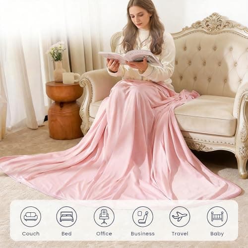 Danctec Cooling Blanket Twin for Night Sweats, Summer Double Side Throw for Hot Sleepers, Arc-Chill Q-Max>0.4 Cool Fiber for Bed Couch Sofa, Lightweight, Comfort, Thin, Single Size, 59x79 inch, Pink - Thumbnail 4