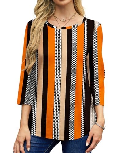 NORACORA Women's 3/4 Length Sleeve Crew Neck T-Shirt - Printed Casual Basic Tops - Thumbnail 2