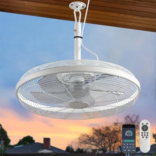 AHAWILL Outdoor Ceiling Fans with Lights, 20'' Gazebo Fan, Plug in Ceiling Fan for Patios, Pergola, Ceiling Fan with Remote Control, Hanging with Hook,White - Image 1