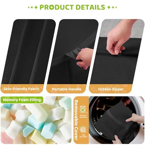 HABUTWAY Bean Bag Chair, 5FT Large Bean Bag Chair with Removable Cover, Comfy Beanbag Chair with Memory Foam Filling, Bean Bag Sofa for Living Room Bedroom Reading Room, Black - Thumbnail 6